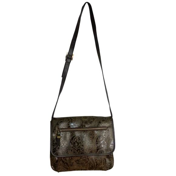 Relic by Fossil Embossed Purse Gold Pattern Crossbody - Picture 2 of 9